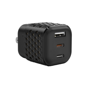 Pengisi Daya Dinding GaN Lipat 65W dengan Pendinginan Panas, Steker US, Ultra Kompak, 3 Port [1A+2C], Blok Pengisian Daya Ganda Tipe C 65W