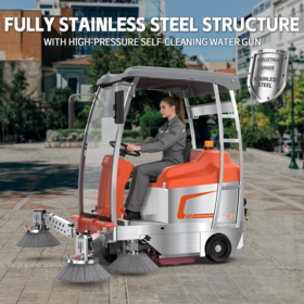 Heavy Duty All Stainless Steel Ride-on Sweeper Industrial Grade Automatic Cleaning 1200mm Sweeping Width