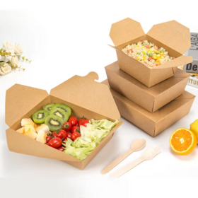 New Design Folding Take Away Food Packaging Paper Box Biodegradable Disposable Lunch Meal Brown Kraft Paper Box