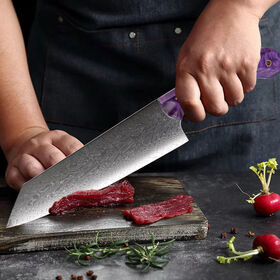 Bestseller Kiritssuke Messer aus Damaststahl, handgeschmiedet für die Heimküche, exquisiter violetter Stabilholzgriff, Kochwerkzeug