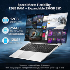 Portátil Económico de 15.6'' con Procesador Celeron, 12GB DDR4, 256GB SSD, Batería 5000mAh, Wi-Fi 5 para Oficina, Hogar, Escuela y Viajes