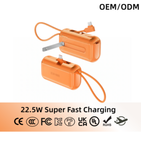2026 Nouveau Design KC PSE UL 22.5W 10000mAh Powerbank Portable avec Câble Intégré Chargeur de Téléphone Mini Capsule Power Bank de Voyage avec Support