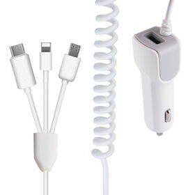 Cargador de Coche USB de 12W con Micro, Tipo-C y Lightning con Cables para iPhone 15 16 17, Carga Rápida Tipo C