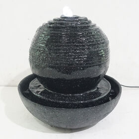 Fuente de agua interior LED redonda negra de globo europeo, fuente de mesa con bomba