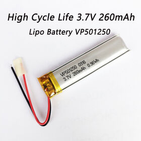 Batterie Lipo VP501250 3.7V 260mAh Batterie compacte rechargeable en polymère de lithium pour alarmes de sécurité et petits gadgets