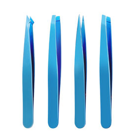 Factory Outlet Blue Pointed Flat Stainless Steel Professional Eyebrow Tweezers Pointed Eyelash Tweezers Set