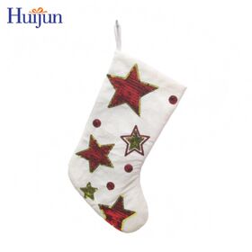 Atacado de Meias de Natal Bordadas em Veludo com Estrela, Saco de Presente de Doces, Decorado para Árvore de Natal