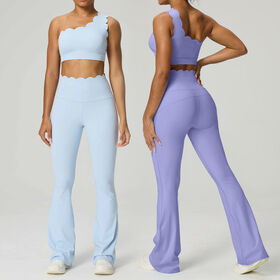 Ensemble de Sport 2 Pièces pour Femmes : Soutien-gorge de Sport Push-Up, Pantalon Évasé et Leggings de Fitness pour Yoga