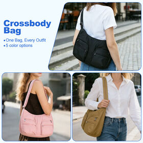 Large Crescent Crossbody Bag with Four Pockets Water Bottle Holder Slouchy Design with Adjustable Strap Waterproof & Lightweight
