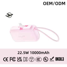 OEM Pink Travel CCC KC 22.5W 10000mAh Tragbares Custom Powerbank Handy Ladegerät Typ-C Mini Kapsel mit verstecktem Ständer