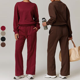Set Pakaian Dua Potong Grosir Custom Wanita: Sweatshirt Leher Kru dan Set Celana Pakaian Wanita Set Pakaian Olahraga Fleece Katun