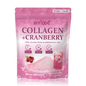 Großhandel Private Label Kollagenpeptid Cranberry Getränkepulver für Frauengesundheit, 15 Sticks, 150g, OEM Service