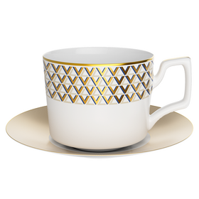 China Tea Cup and Saucer From a Western Dinnerware with Gold Decorative Plates Cake Plate Charger Plates Soup Plates and Tea Cup