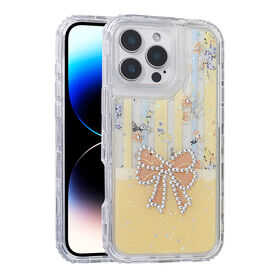 Coque de Téléphone Protectrice Antichoc en Résine avec Nœud Diamanté pour iPhone 17 15 14 13 Pro Max - Coque Transparente en TPU