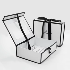 High-end Gift Cardboard Packaging Box with Bow Cardboard Gift Box Container with Magnetic Side Lid Clothing Shoes Gift Paper Box