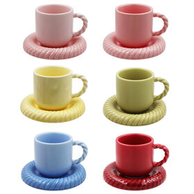 Conjunto de Presente Promocional de Café com Design de Macaron Decorativo 80ml para Casa e Café Restaurante Xícara e Pires de Espresso em Cerâmica LFGB