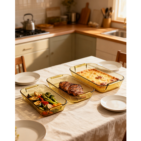 Premium Amber Borosilicate Glass Baking Dish Set | Elegant, Durable, and Eco-Friendly Kitchen Essential