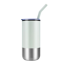 Double wall insulated travel mug with stainless steel outer and PP inner | Stainless steel straw with silicone tip.--Green |18oz