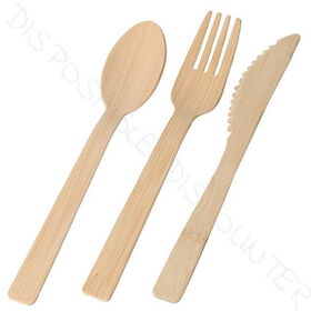 Set de Cubiertos Desechables de Bambú de 140mm, 100% Biodegradable, Grado Alimenticio