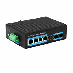 Switch Industrial Ethernet Gigabit de 4 Portas RJ45 + 2 Portas SFP, Montagem em Trilho DIN, IP40, Ampla Faixa de Temperatura, Switch Ethernet Industrial de Alimentação Dupla