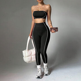 Hot Selling Yoga Suit Set Women's Contrasting Color Wrapped Chest Top Peach Buttocks Slim Fit Pants Fitness Sportswear