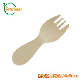 Leafyes 80mm Umweltfreundlicher Bestseller Einweg-Holz-Spork biologisch abbaubares Birkenholz-Besteck Natürliches Messer Löffel Gabel Sporks