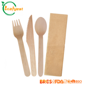 Venta al por mayor de cubiertos de madera biodegradables 3 en 1