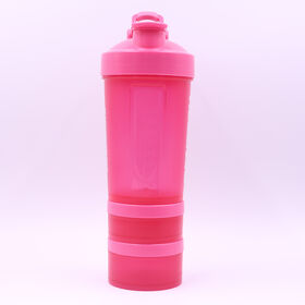 Garrafa de água esportiva de plástico de 450 ml com esfera misturadora de aço inoxidável e recipiente de 100 ml e 150 ml