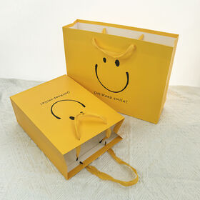 Bolsa de Papel Kraft Ecológica Personalizada con Logo para Ropa Infantil - Diseño Dibujos Animados, Color Amarillo/Marfil, Ideal para Regalo Navideño