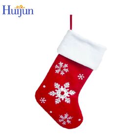 Logo Custom 20" Non-Woven Beaded Socks Snowflake Pattern Christmas Stocking for New Year Home Decoration