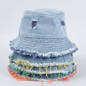 Wholesale Distressed Bucket Hats for Men Women, Multi-Color Frayed Edge Washed Cotton Fisherman Caps for Daily Casual Beach Street