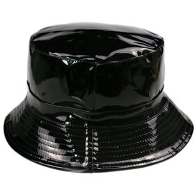 Chapeau Seau Unisexe en Cuir Verni Noir Brillant - Bob Pêcheur Imperméable pour la Mode et la Fonctionnalité