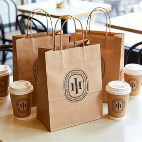 Sacs en Papier Kraft Écologiques Personnalisés avec Votre Logo pour Emballage de Café, Sacs en Papier Kraft à Emporter