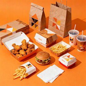 Food Packaging Eco Friendly Custom Printed Fast Food Box Set For Chicken Burger And Curly Fries Fast Food Box With Paper Bag