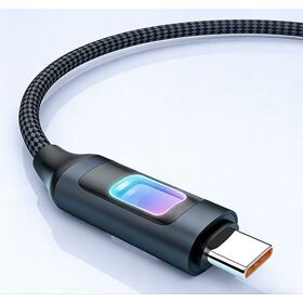 كابل مضفر مزدوج النوع C بقوة 100 واط مع إضاءة LED متدرجة، سلك شحن سريع مقوى بالنايلون