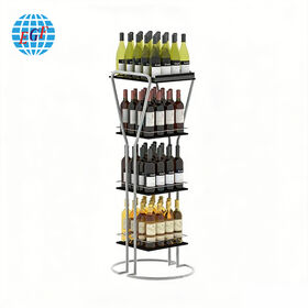 Vino y licor soporte de exhibición estante de piso de metal con estantes para botellas de bebidas multi-capa barra de bar supermercado tienda minorista