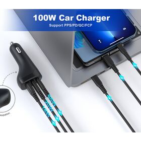 Pengisi Daya Mobil ODM Sunlike 100W, Pengisian Cepat untuk iPhone, iPad, dan Ponsel Android di Mobil, Pengisi Daya Efisiensi Tinggi, Kualitas Tinggi