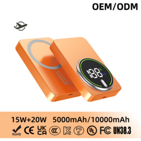 KC 20W 10000mAh 5000mAh Powerbank mit kabelloser Ladefunktion und Digitalanzeige, magnetisches Aluminium-Ladegerät für iPhone 17 16