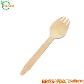 Tenedor Cuchara Desechable de Madera FSC Biodegradable de Grado Alimenticio con Empaque y Logo Personalizados