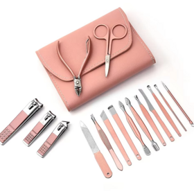 Vente Directe d'Usine Set de Manucure 16 en 1 Kit Professionnel de Pédicure Ensemble de Coupe-ongles Outils Portables avec Étui en Cuir Rose