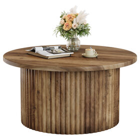 Round Coffee Table, 31.5" Farmhouse Circle Center Table Modern Wooden Accent Cocktail Table