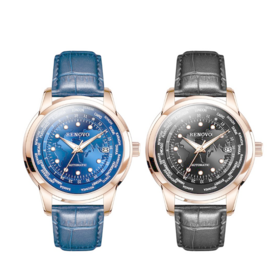 Montre à quartz en cuir phase de lune montre pour hommes montre de loisirs étanche lueur dans le noir