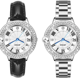 Neuer Hersteller Wasserdichte Damenuhr, Stahlband, Diamant, Modisch für Mädchen, Quarzuhr