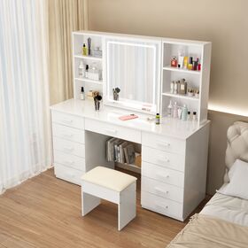 Coiffeuse Vicco Irma Avec Miroir Et Banc – Blanc – 3 Tiroirs – Pour Chambre Ado – Neuve