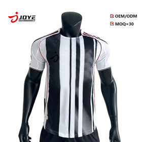 Classic Black White Striped Design Custom Sublimation Print Graphic Brand Rubber logo Fan Version Soccer Jersey