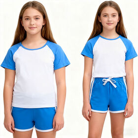 Custom Children Summer Short Sleeve T-Shirt Shorts Sets Kids Homewear Patchwork Custom Logo 2 Piece Boys Girls Clothing Set