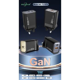 Goldplin TL1075 GaN UK PIN QC/2PD/A+C 65W/45W/35W/25W Schnellladegerät für Handys, Kundenspezifische Ladegerät-Fabrik, Lieferant OEM ODM SKD Großhandel