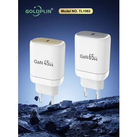 Pengisi Daya GaN Putih, Pengisi Daya Super Cepat PD45W/65W Golplin TL1082 PIN EU, Dock Pengisian Universal Grosir Pabrik OEM