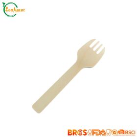 Spork Kayu Sekali Pakai FSC 105 mm Biodegradable Food Grade Kemasan dan Logo Kustom