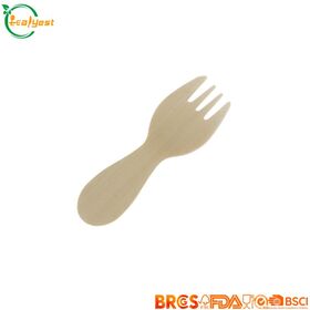 Tenedor Cuchara Desechable FSC de 80 mm, Biodegradable, Apto para Alimentos, Embalaje y Logotipo Personalizados